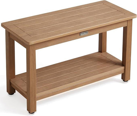 30'' Large Shower Bench Seat, Poly Lumber Bath Stool for Inside Shower Waterproof, HDPS Bathroom Chair for Shaving Legs with Adjustable Feet, Non-Slip & No Maintenance, Brown (30 x 13 Inches) - ModernBath