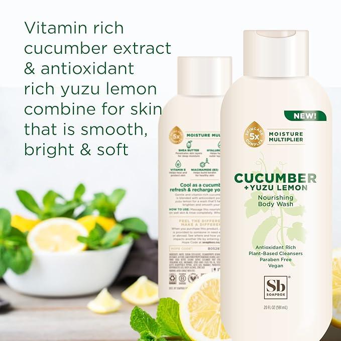 Soapbox Cucumber + Yuzu Lemon Body Wash for Women, Men, Vegan + Antioxidant Rich, Soothing, Moisturizing Soap with Shea Butter, Peptides & Keratin Promoting B3, 3 Pack, 20oz Each - ModernBath