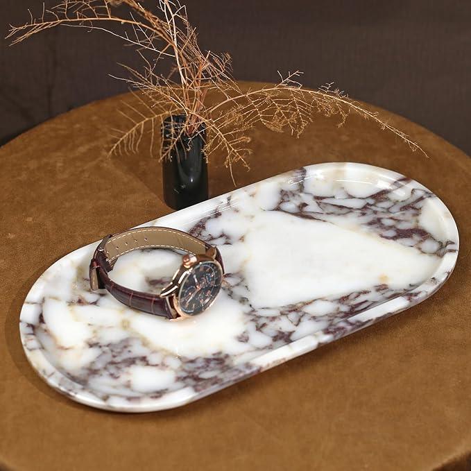 Natural Marble Tray, Coffee Table, Food, Fruit, Paper Cup, Cake Display, Coffee bar, Family Gatherings, Seasonal Holiday Decoration Tray(Viola-oval-11 x5 x0.7) - ModernBath