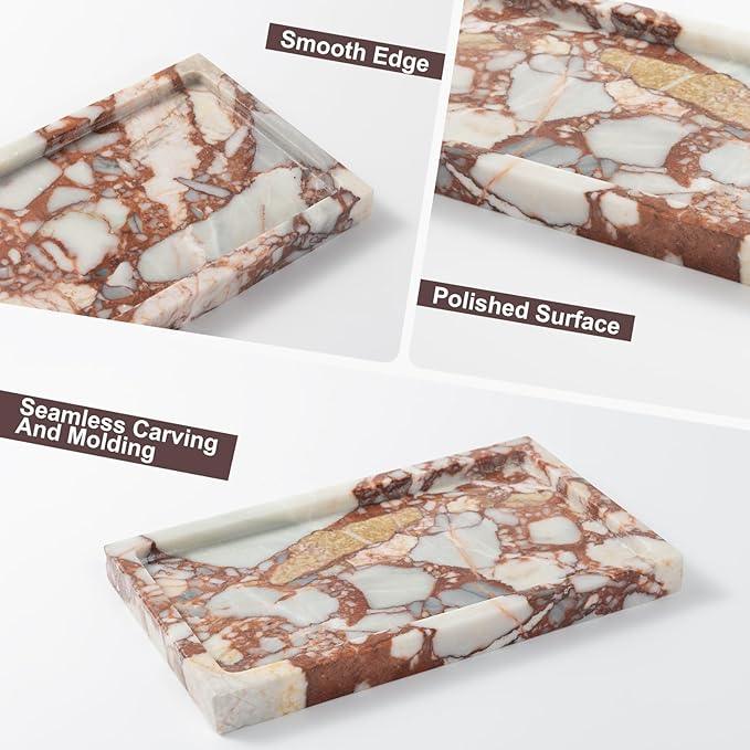Deep Red Marble Rectangular Tray 10x6 Inch - Bathroom & Vanity Organizer, Jewelry Tray, Kitchen Counter Decor - Natural Stone Catchall - ModernBath