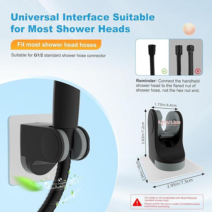 Hibbent 2 Pack Shower Head Holder - Strong Adhesive Wall Mount, Height Adjustable, No Drilling - Matte Black - ModernBath