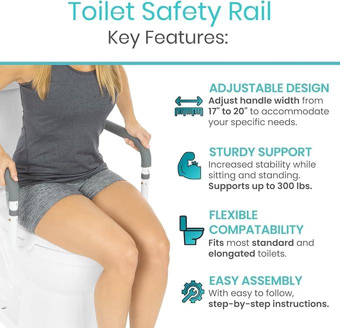 Vive Toilet Safety Rail - Adjustable Grab Bar - Compact Support Frame with Handrail for Bathroom Toilet Seat - Easy Installation for Handicap Senior Bariatrics, Elderly Balance - Padded Hand Armrest - ModernBath