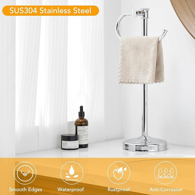 BESy 17 Inch Polished Chrome Stand Towel Bar Hanger Hand Towel Bar Bathroom Vanity Countertop Towel Holder Free Standing Stainless Steel Towel Ring Hardware Accessories Towel Rack - ModernBath