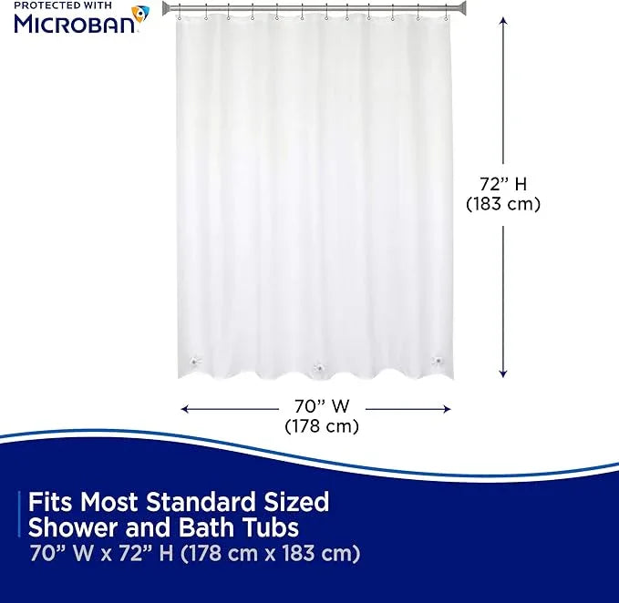 Kenney MB61161 Microban Protected Medium Weight 4.8 Gauge Waterproof PEVA Shower Curtain Liner with Rust-Resistant Metal Grommets and Weighted Magnetic Hem for Bathroom, 70" W x 72" H, White, 1-Pack - ModernBath
