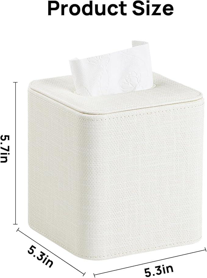 Cretkhp Square Tissue Box Cover with Magnetic Closure, Modern PU Leather Tissue Box Holder for Bathroom Vanity Countertop Night Stands Bedroom Office Desk, Stylish Cube Tissue Holder (Cream) - ModernBath
