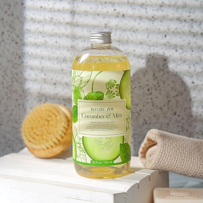 ROMIIE ZOI Liquid Hand Soap Refill, Cucumber & Mint, Gentle & Moisturizing Formula, 750 ML/ 26 FL OZ - ModernBath