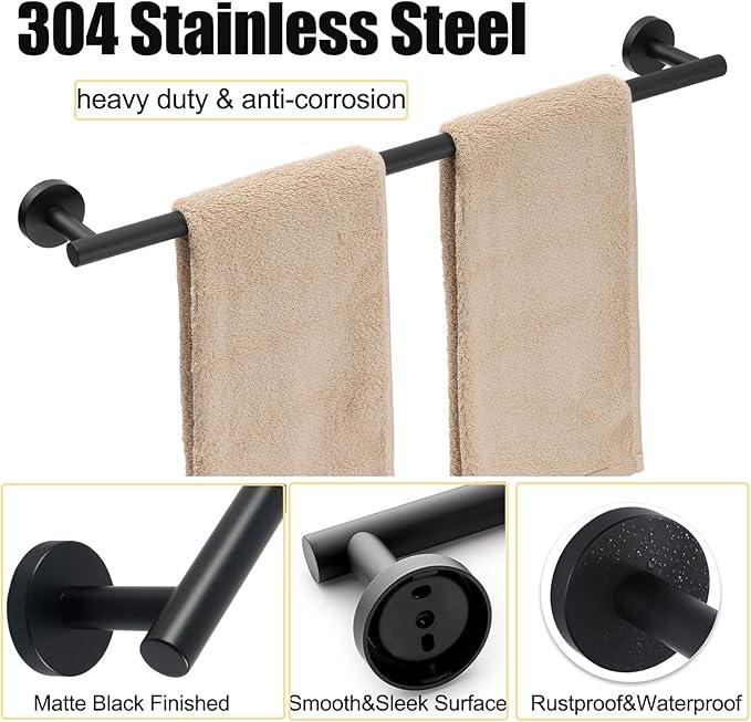 Bath Towel Bar, 20 Inch Towel Racks for Bathroom Wall Mounted, Heavy Duty Bathroom Towel Holder Organizer, Stainless Steel Modern Home Decor Towel Rod, Matte Black - ModernBath