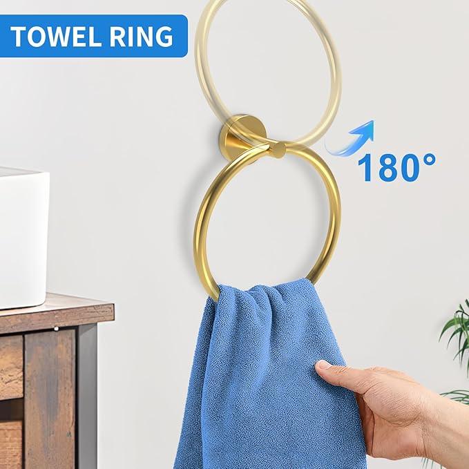 Brushed Gold Bathroom Accessories, Bathroom Hardware Set, SUS304 Stainless Steel Bathroom Towel Holder Set, 16 Inch Towel Bar Set 5 Pcs, 2 Towel Hooks, Toilet Paper Holder, Towel Ring - ModernBath