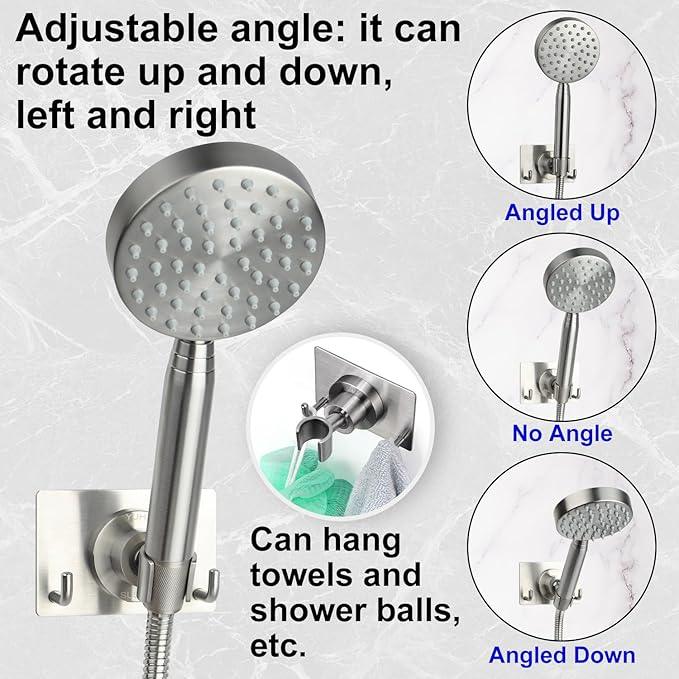 Shower Head Holder All Metal Strong Adhesive and Drilling Screws Two Installation Methods, Adjustable Handheld Shower Head Mount,Stainless Steel Hand held Showerhead Wand Bracket - ModernBath