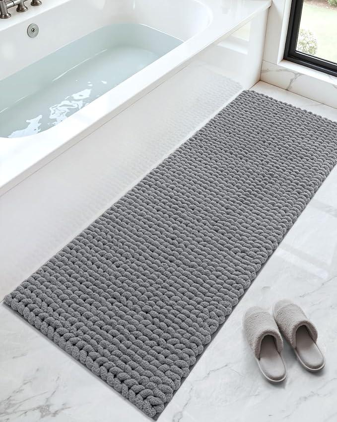 DEXI Bathroom Runner Rugs 24x60, Non Slip Washable Long Bath Mat, Luxury Chenille Super Absorbent Ultra Thick Bathmats for Shower Floor, Plush Fluffy Shaggy Carpet for Tub, Dark Grey - ModernBath