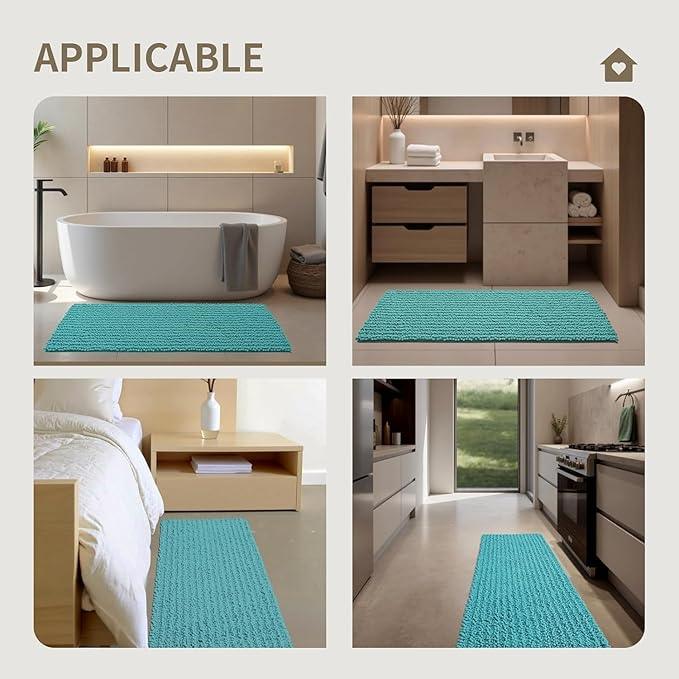Ruggnovea Chenille Bathroom Rugs Non Slip Washable, Extra Thick Soft Absorbent Chenille Bath Mat, Non-Slip Barrier Backing, Quick Dry Machine Washable Bath Mats Tub, Shower,Floor/Sink,24x17,Teal - ModernBath
