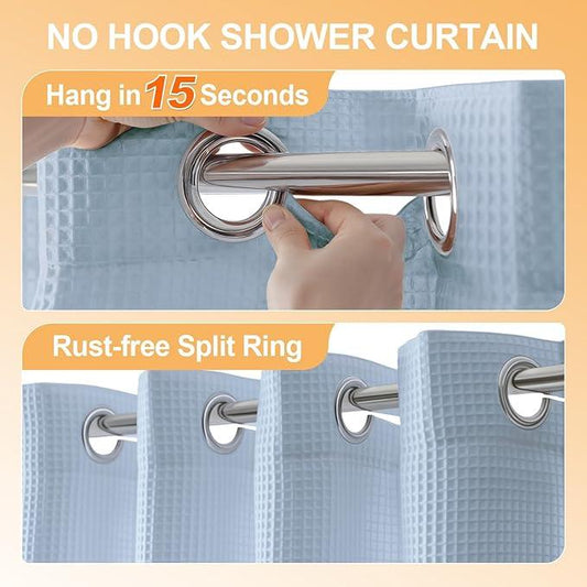 River Dream Cotton Blend Shower Curtain with Snap in Liner, Light Blue No Hook Shower Curtains for Bathroom, Hotel Grade, Water Repellent, 71" W x74 L - ModernBath