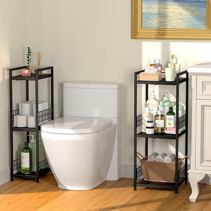 3-Tier Metal Shelving Unit, Expandable, Free-Standing, Narrow, Open Floor Shelves, Ideal for Bathroom, Kitchen, Laundry, Storage, Organization - ModernBath
