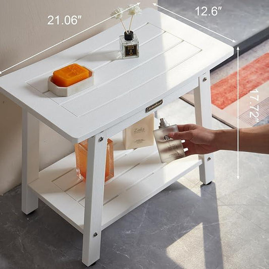 KaimuBench Large Waterproof Shower Bench for Inside, HDPS White Shower Stool for Shaving Legs, Spa Bath Chair Seat for Bathroom, Indoor/Outdoor Use, No Maintenance, Weight Capacity 500LBS - ModernBath