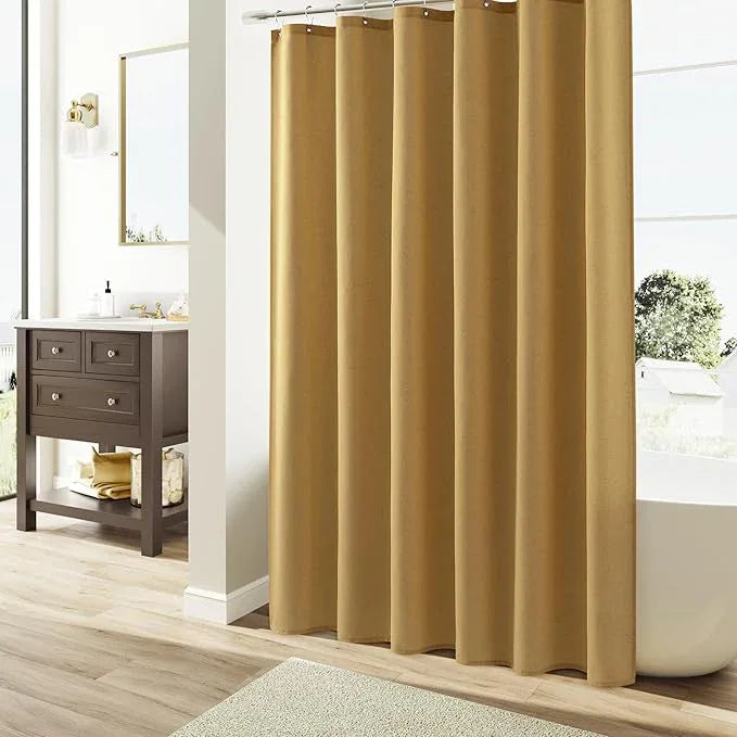 Naturoom 60 Inch Gold Linen Shower Curtain, Narrow Country Boho Farmhouse Shower Curtains for Bathroom Natural Cloth Weighted Fabric Bath Curtains Liner with Hooks, 60x72 - ModernBath