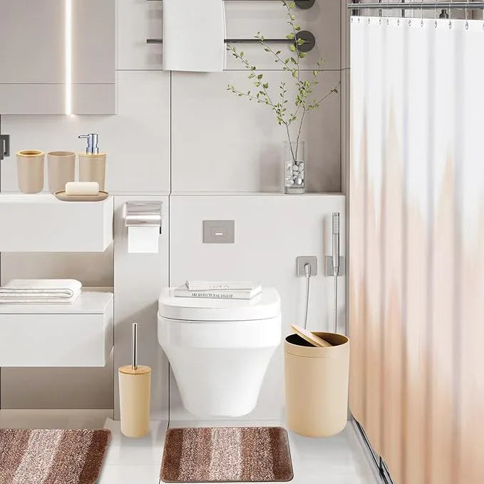 iMucci Bathroom Accessories Beige Bathroom Sets with Shower Curtain and Rug, Beige Ombre Waterproof Shower Curtain with Ultra Absorbent Rug Bathroom Accessories Set for Home Decor - ModernBath