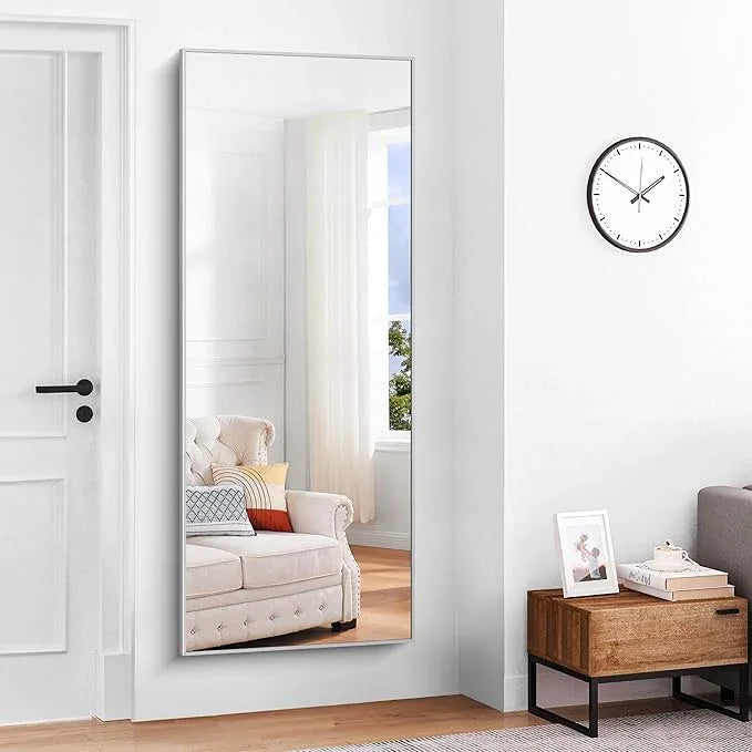 COFENY Silver Bathroom Mirror for Wall, 30x60 Inch Rectangle Mirrors with Metal Frame, Modern Vanity Large Wall Mirror for Bathroom Living Room, Entryway Hangs Horizontal or Vertical - ModernBath