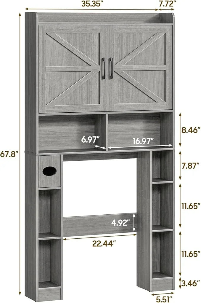 Over The Toilet Storage Cabinet, Farmhouse Toilet Cabinet Rack with Barn Doors, Space Saving Bathroom Organizer with Shelves, Toilet Paper Holder and Towel Rack for Bathroom,Restroom,Laundry,Wash Grey - ModernBath