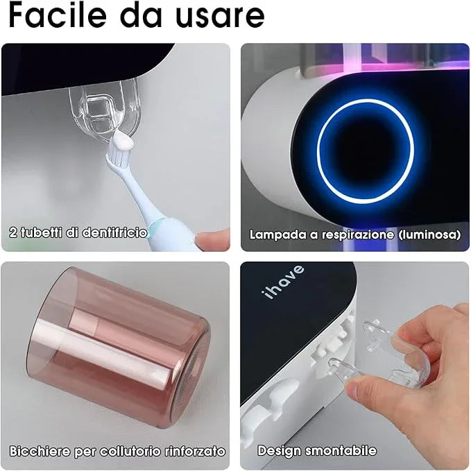 iHave Wall Mounted Electric Toothbrush Holders with 3 Cups, UV Sanitizer, Toothpaste Dispenser, Smart Home Bathroom Accessories & Decor, Black - ModernBath