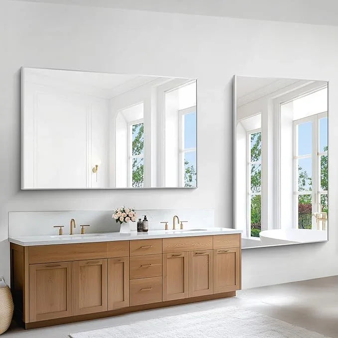 BONEWEI Silver Bathroom Mirror,60x36 inch Wall Mirror for Bathroom Wall Mounted,Large Rectangle Mirror for Bathroom Over Sink,Modern Metal Frame for Living Room,Bedroom Entryway,Horizontal/Vertical - ModernBath
