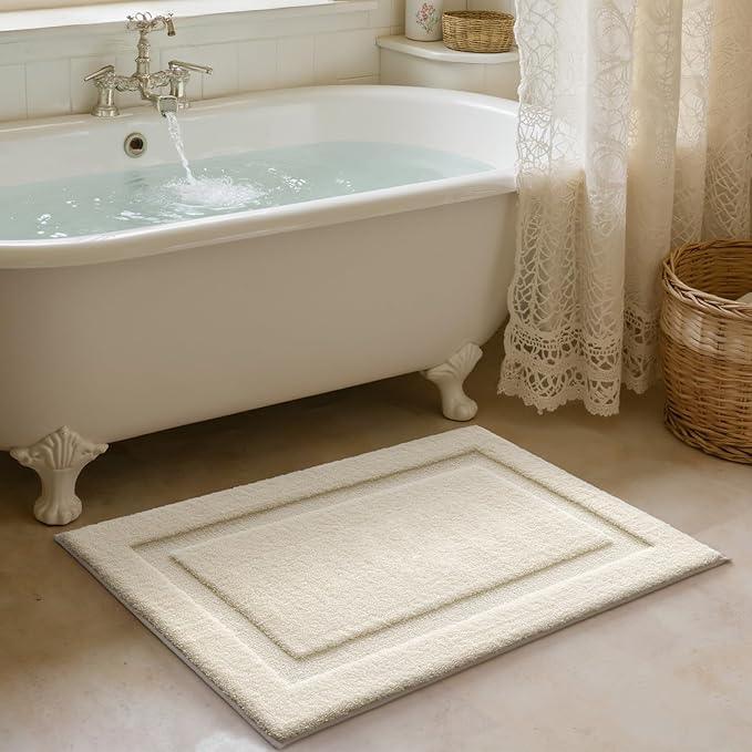 LUMI Ultra Soft Bathroom Rugs Non Slip with Rubber Backing, Absorbent Washable Bath Mat Quick Dry, Upgraded Premium Microfiber Plush Carpet for Bathtub and Shower Floor, Ivory White, 16x24 - ModernBath