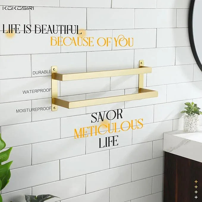 KOKOSIRI Bath Towel Bars 20-Inch Bathroom 2-Tiers Ladder Brushed Gold Towel Rails Towel Holders Wall Mounted Towels Shelves Rack Stainless Steel, B5008BG-L20 - ModernBath