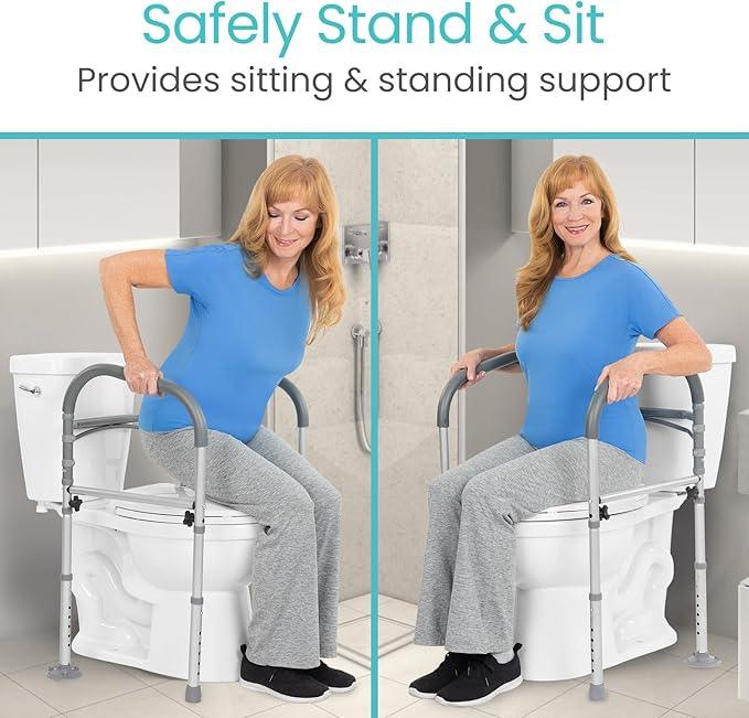 Vive Toilet Safety Rail - Medical Chair for Handicapped & Seniors - Folding Bathroom Frame w/Handles, Arms for Elderly, Disabled - Standalone Grab Bar - Seat Assistance Support Stand Up Assist - ModernBath