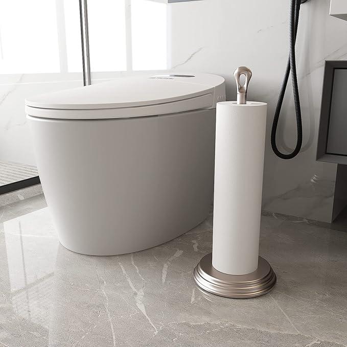 Toilet Paper Holder with Rustproof, Metal Free Standing Toilet Paper Stand Storage for Bathroom, Tissue Paper Roll Holder for Bathroom Accessories (Brushed Nickel) - ModernBath