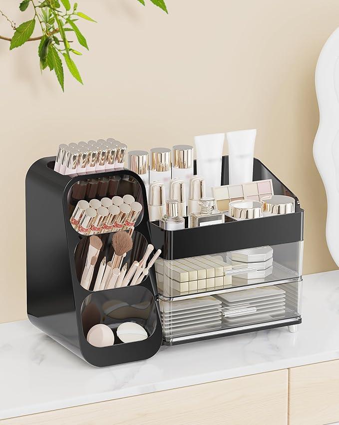 Anylady Makeup Organizer with Drawers, Skincare Organizer (Large Size Thick), Storage Box Cosmetic Display Cases, Make up Organizers for Vanity, Dresser, Desk, Kitchen, Countertop (black) - ModernBath