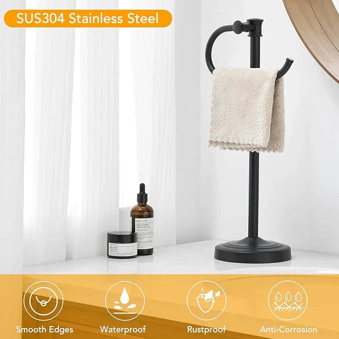 BESy 17 Inch Matte Black Stand Towel Bar Hanger Hand Towel Bar Bathroom Vanity Countertop Towel Holder Free Standing Stainless Steel Towel Ring Hardware Accessories Towel Rack - ModernBath