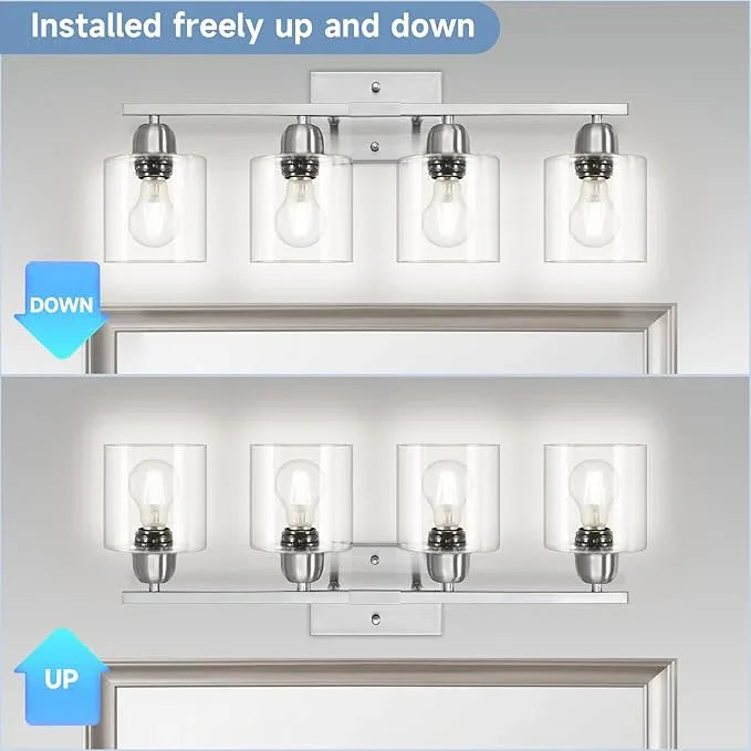 FAISHILAN Modern Brushed Nickel 4 Light Bathroom Light Fixtures, 24 inch Vanity Lights for Bathroom with Clear Glass, Vanity Lights for Mirror Kitchen Living Room Hallway Cabinet Porch - ModernBath