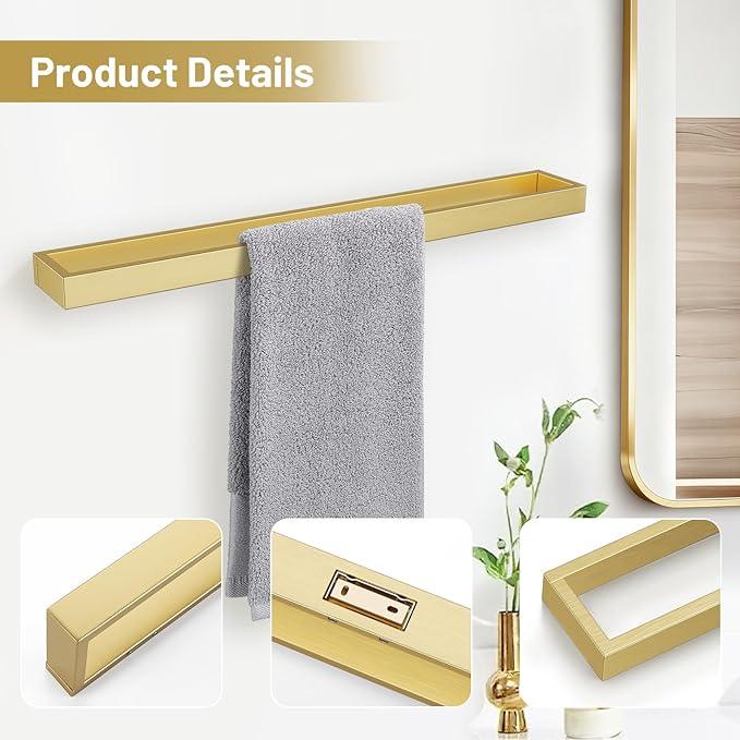 TNOMS Single Towel Bar Towel Holder Bathroom Hardware Accessories,Stainless Steel Wall-Mounted Towel Rack Towel Rail,24 Inches Brushed Gold - ModernBath