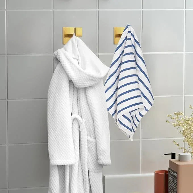 IBosins 2-Pack Towel Hooks Hand Towel Holder for Bathroom Wall Livingroom Bedroom Kitchen Closet Heavy Duty Stainless Steel Hook Hanger for Robe, Bath Towel, Coat (Square Brushed Gold) - ModernBath