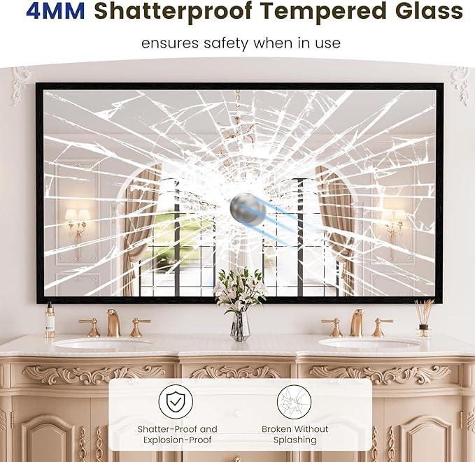 WEER Black Framed Mirror 55X30 Inch, Rectangular Matte Black Bathroom Vanity Mirror, Farmhouse Bathroom Mirror with Tempered Glass, Anti-Rust, Hangs Horizontal or Vertical - ModernBath