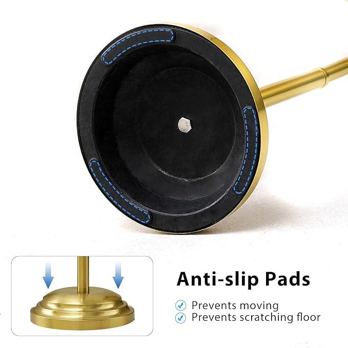 RUMOSE Toilet Paper Holder Stand for Floor, Brushed Gold Adjustable (12.4" to 22.8") Bathroom Toilet Tissue Holder, Free Standing Toilet Paper Roll Holder with Storage, Stainless Steel - ModernBath