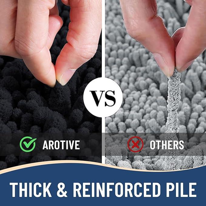 Arotive Luxury Chenille Bathroom Rug Mat, Extra Soft Thick Absorbent Shaggy Bath Rugs, Non-Slip Machine Wash Dry, Plush Bath Mats for Bathroom, Shower and Tub, 70x24, Black - ModernBath