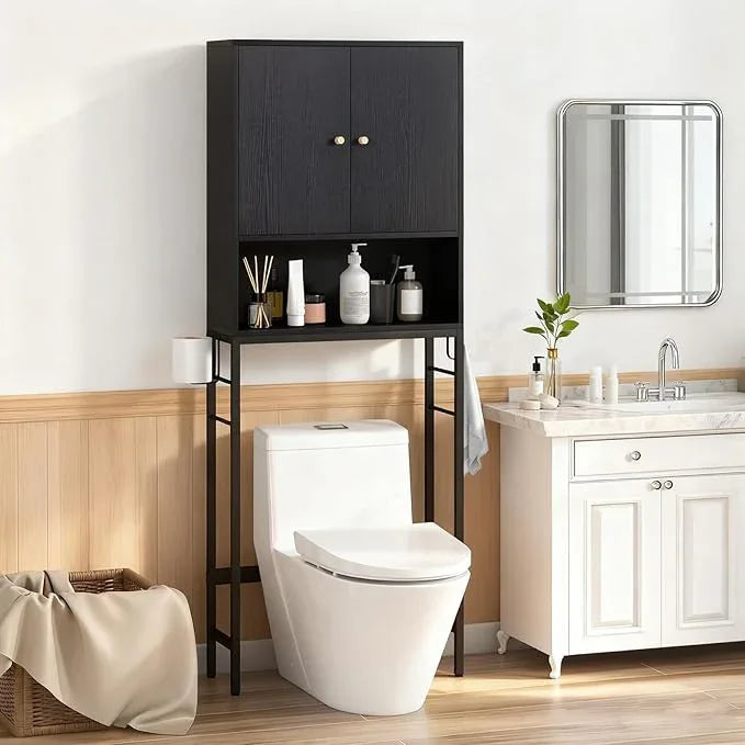 Giantex Over The Toilet Storage Cabinet, Bathroom Space Saver W/Toilet Paper Holder & Hook, Adjustable Shelf & Bottom Bar, Open Storage Cube, Over Toilet Bathroom Organizer for Laundry, Restroom - ModernBath