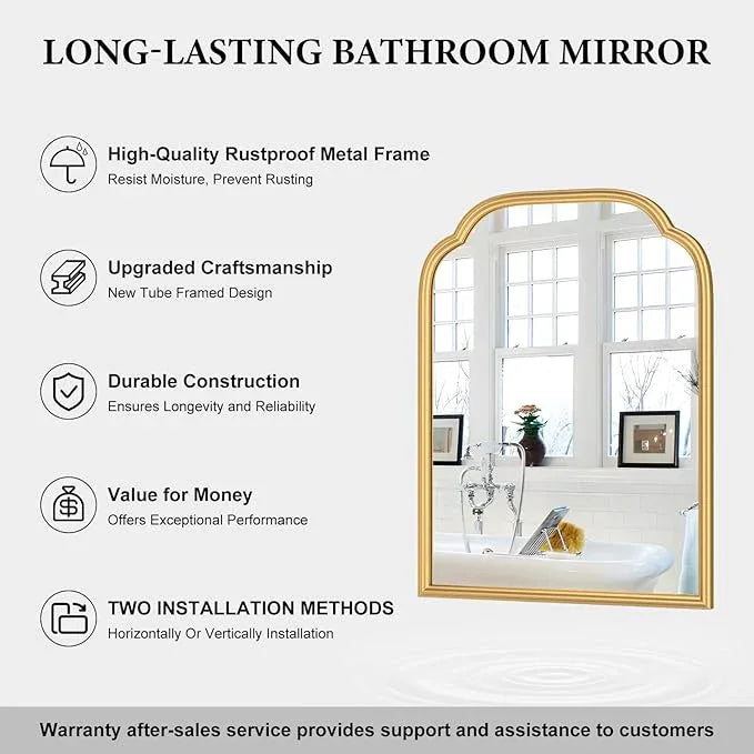 Ferytange 18X24 Inch Gold Mirror for Wall with Metal Frame Rectangular Rounded Bathroom Vanity Mirror Anti-Rust, Hangs (Gold 18" x 24") - ModernBath