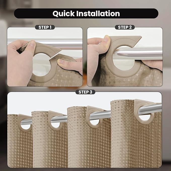 Inhousolu No Hook Waffle Weave Shower Curtain with Removable Snap in Fabric Liner Set for Bathroom, 230 GSM Heavy Duty Weighted Hem, Water Repellent Washable Bath Curtains, 72 x 72 Inch, Beige - ModernBath
