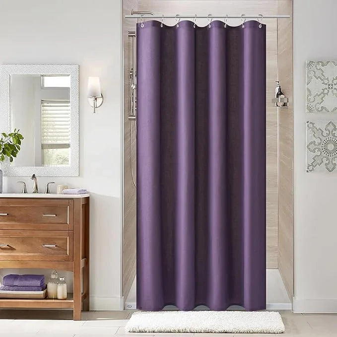 Naturoom Purple 48 Inch Shower Curtain - Stall Narrow Half Linen Ultra Thick Fabric Shower Curtain Set with Hooks, Boho Farmhouse Rustic RV Camper Bath Curtains for Bathroom, 48x72 - ModernBath