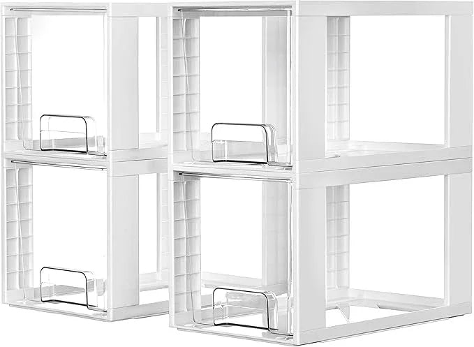 Vtopmart 4 Pack Large Stackable Storage Drawers,White,Easily Assemble Acrylic Bathroom Closet Undersink Organizers and Storage,Plastic Bins for Kitchen Cabinets,Pantry,Makeup,Medicine Organization - ModernBath