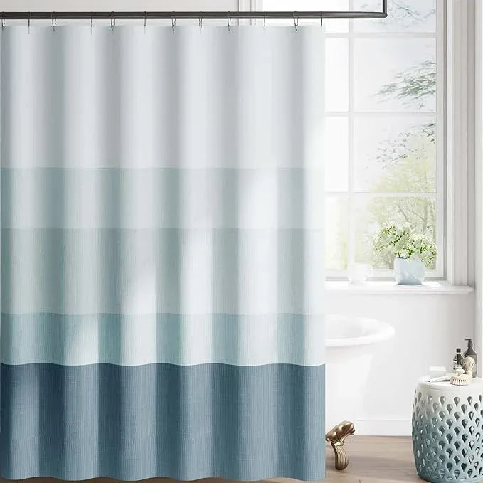 jinchan Extra Long Ombre Ocean Blue Striped Shower Curtain Waterproof Fabric Shower Curtains for Bathroom Nautical Gradual Color Minimalist Modern Neutral with 12 Hooks 70x84 inches - ModernBath