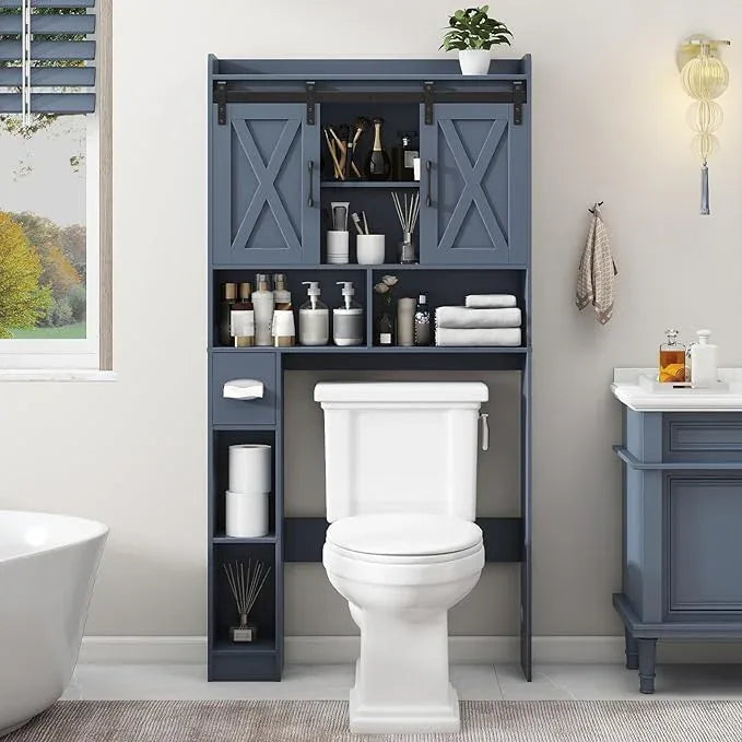 Vabches Over The Toilet Storage Cabinet, Farmhouse Storage Cabinet Over Toilet with Sliding Doors，Home Space-Saving Toilet Rack, for Bathroom, Restroom, Laundry - ModernBath