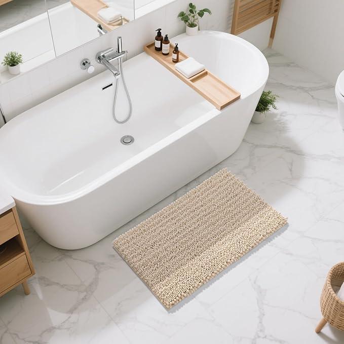 Yimobra Large Bathroom Rugs Non Slip Washable 36x24 Inch - Ultra Soft Absorbent Chenille Bath Mat, Quick Dry Shaggy Floor Carpet for Tub Shower, Light Brown Home Decor Accessories - ModernBath