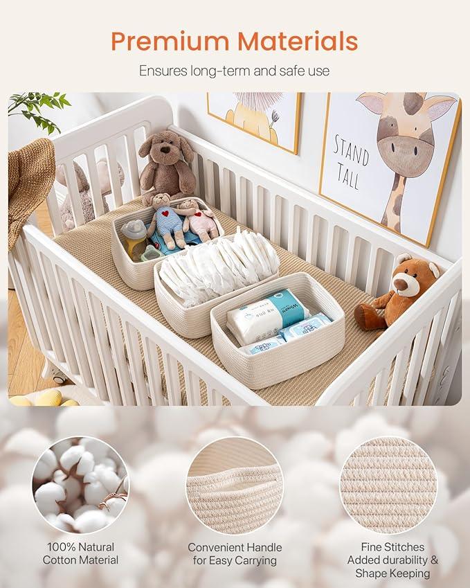 Small Woven Basket, 13.5 x 9.5 x 5 Inches, Storage Basket for Organizing, Cute Small Rope Shelf Closet Cube Storage Bins Baskets for Shelves, Dog Toy Gift Baskets Empty, 3 Packs, Off White - ModernBath