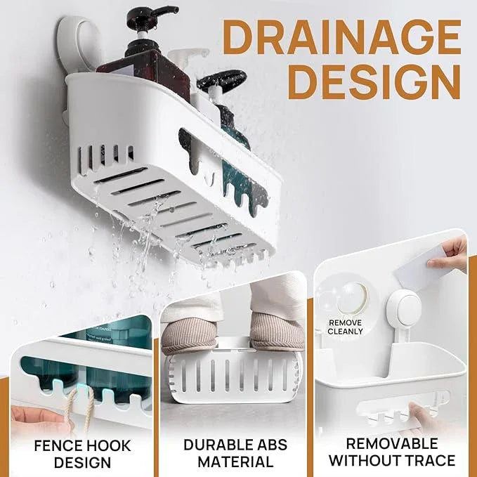 LEVERLOC Shower Caddy Suction Cup, Shower Organizer Removable Bathroom Shelf, Storage Suction Powerful Max Hold 22lbs Bathroom Caddy Waterproof Holder, White - ModernBath