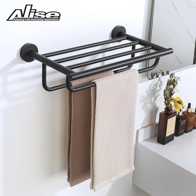 Alise Towel Rack for Bathroom Lavatory,Towel Holder Towel Shelf with Double Towel Bars Wall Mount,SUS 304 Stainless Steel Towel Hanger Storage 16 Inch,Matte Black GYT7040-B - ModernBath