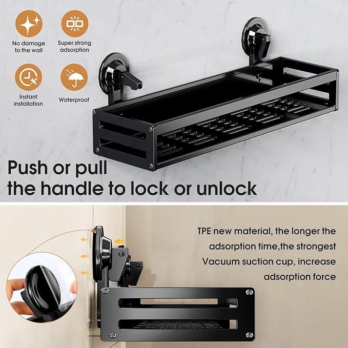CIBOTIES Shower Caddy Suction Cup, 15.8 inch 2 Pack Suction Shower Shelf with Hooks NO-Drilling Bathroom Holder, Rustproof Bathroom Organizer, Black,Includes 2 Extra Suction Cups for Replacement Use - ModernBath
