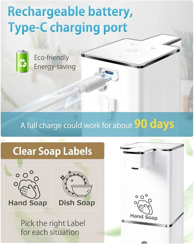 JEMISUN Automatic Liquid Soap Dispenser Touchless Soap Dispenser 380ml/12.8oz Rechargeable, Wall Mounted,4 Levels Adjustable Auto Soap Pump for Bathroom Kitchen Dish Soap - ModernBath