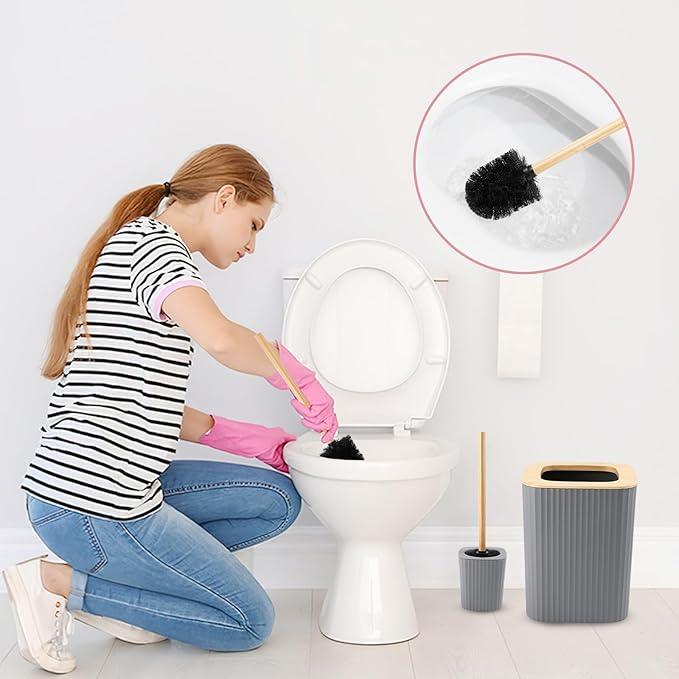 XLHOMO Grey Bathroom Accessories Set, 9 Piece Gray Bathroom Set, Bathroom Accessory Sets Compelete with Trash Can, Toothbrush Holder, Cup, Lotion Dispenser, Tray, Soap Dish, Toilet Brush, Qtip Holders - ModernBath